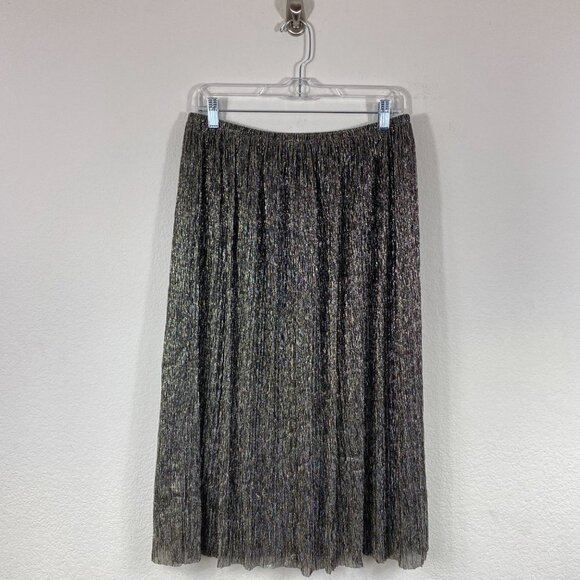 Halston Heritage Black Metallic Jersey Midi Skirt Pleated - Picture 3 of 7